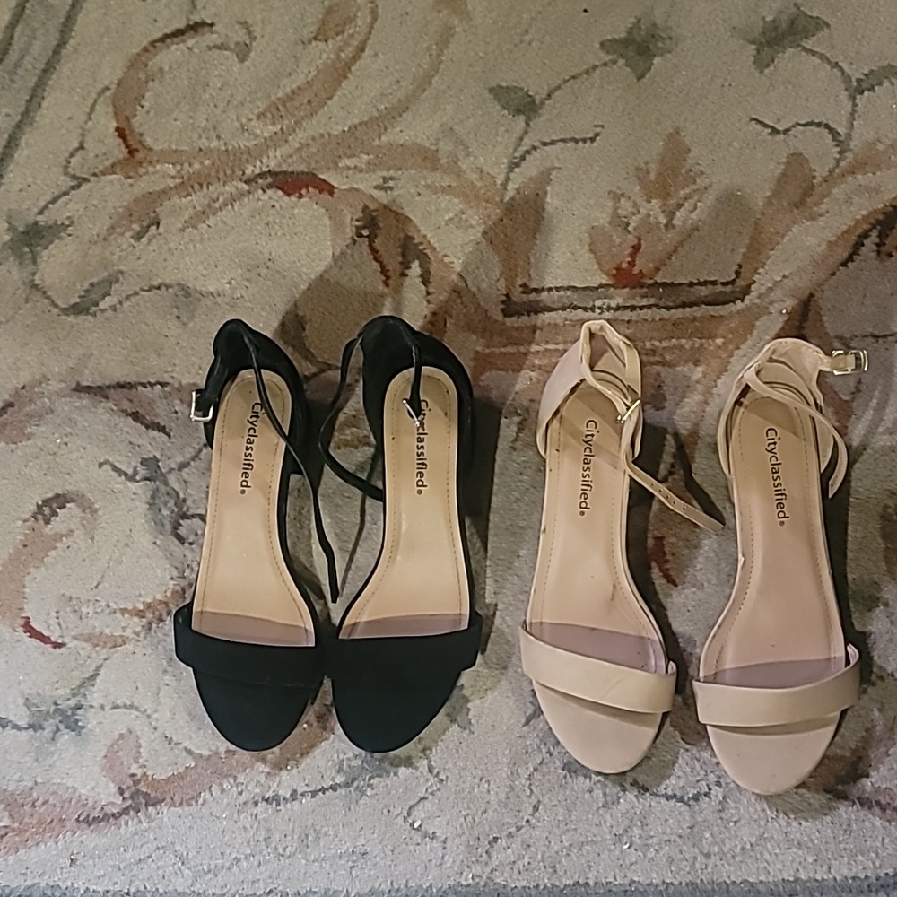 2 pairs of sandals, tan and black "Cityclassified" in fair condition. Size 8